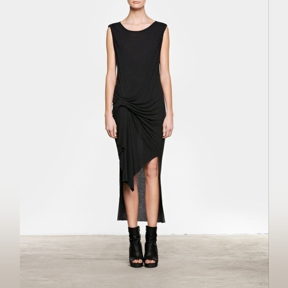 Allsaints Riviera Jersey Gathered Asymmetrical Dress Angora Viscose Sz 6 - Picture 11 of 16